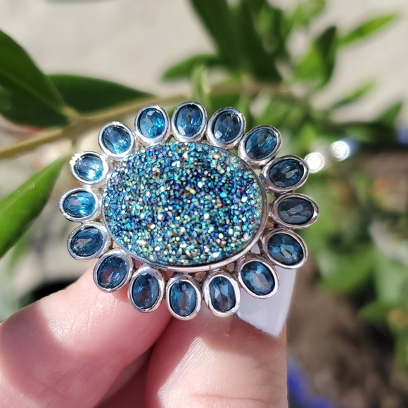 Sterling Silver Druzy Flower Ring - Picture 3 of 9